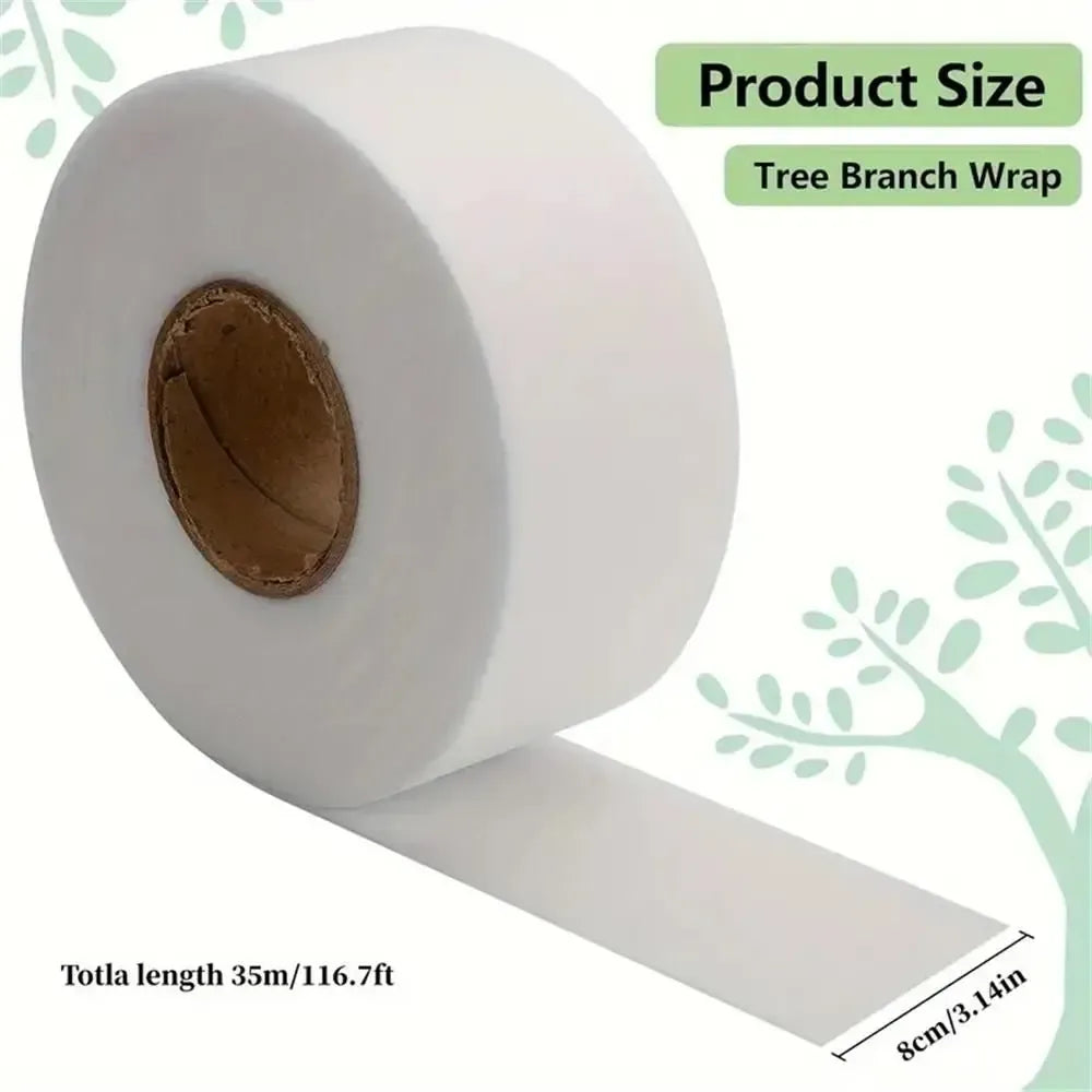 Spool of white tree branch protection film with visible roll dimensions