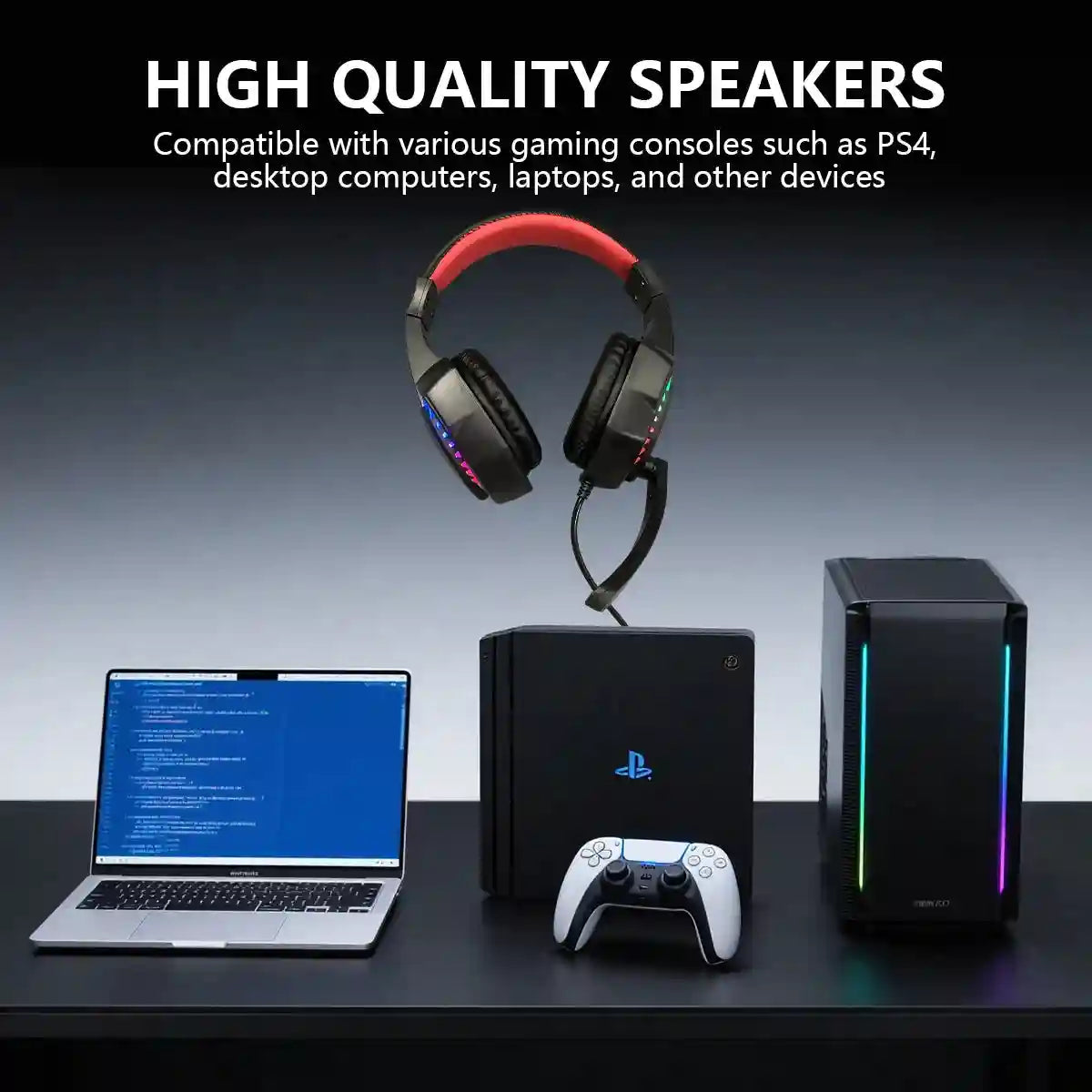 Wired Gaming Headset with RGB Lighting - Over-Ear Black and Red Tidesmit