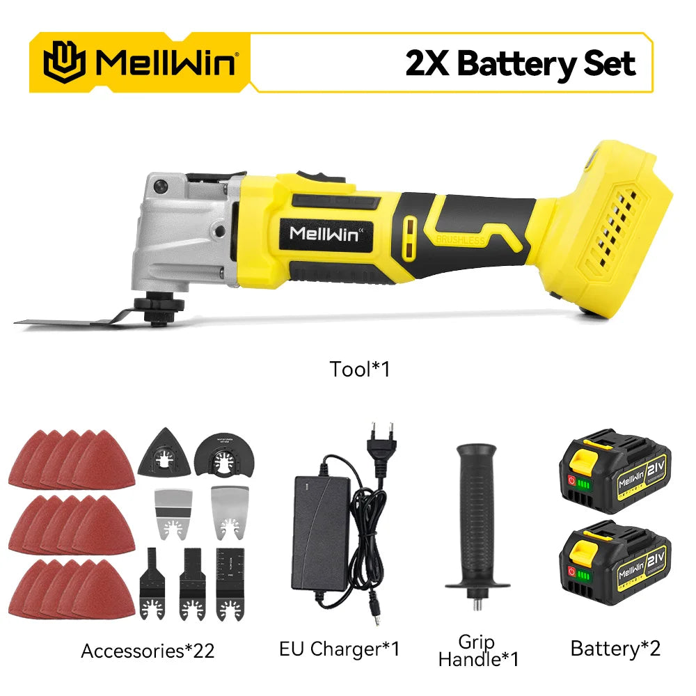 MELLWIN Brushless Oscillating Multi Function Tool Electric Saw Polisher Woodworking Cutting Tool For Makita 18V Battery Pin