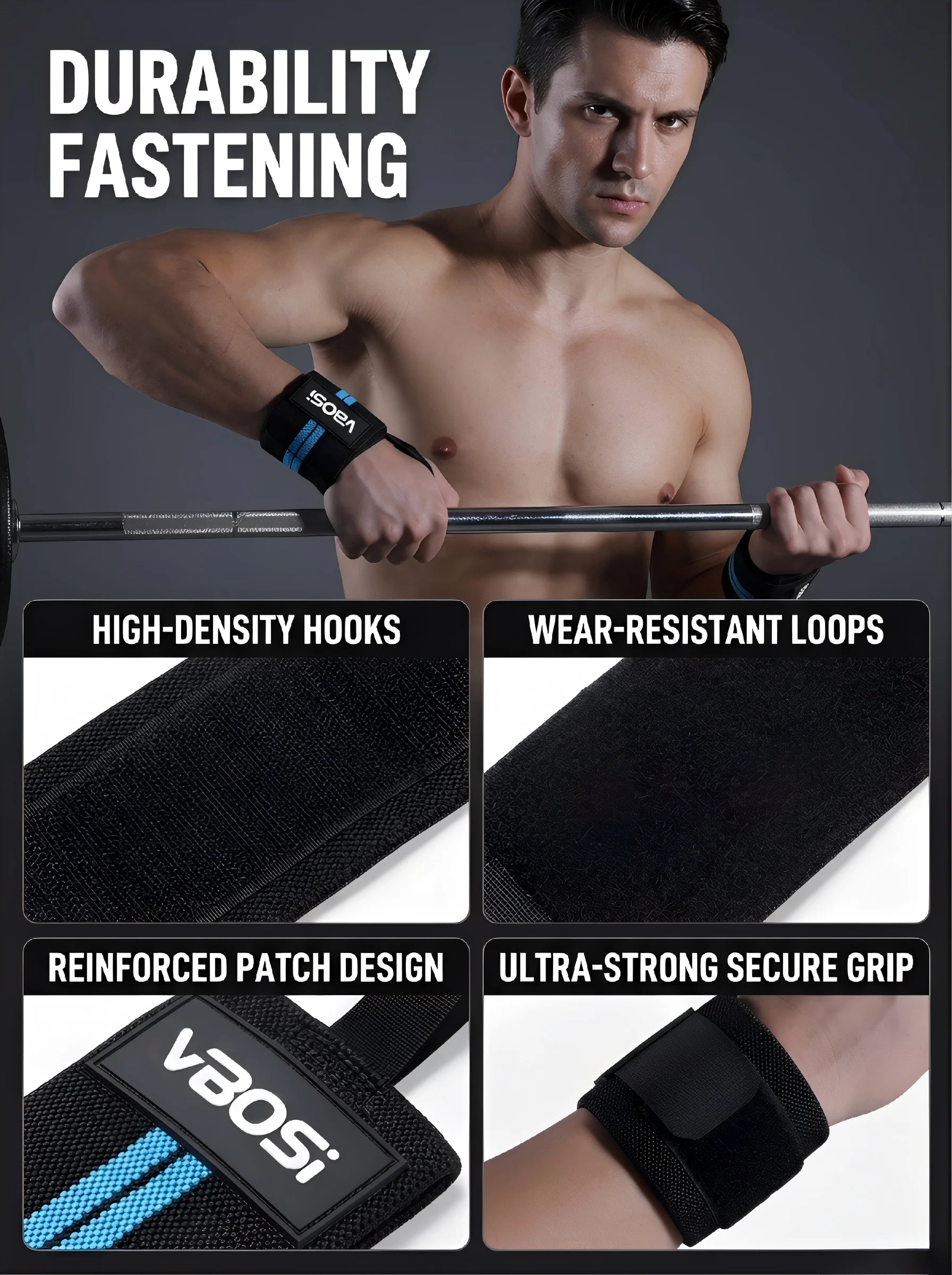 VBOSi Wrist Wraps Wrist Support Brace - Extra Strength Weight Lifting Wristband Bandage Straps for Fitness Gym Training