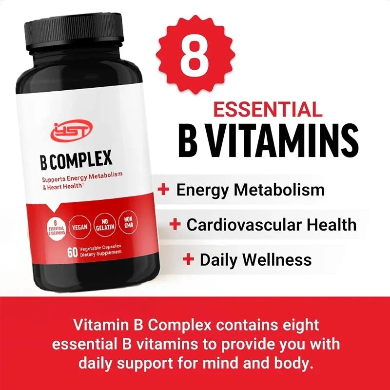 Vitamin B Complex Supports , Containing Vitamins B1, B2, B3, B12, Etc., Vegetarian, Non Gmo, 60 Capsules Of Vegetables