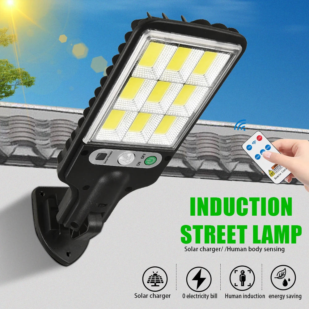 300W Super Bright Solar Street Lights Outdoor Wall Lamp With Motion Sensor Remote Control Garden Street Light RemoteControl Energy-Efflcient Waterproof 4300mah 8000 Lm Solar Street lght