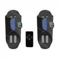 Black EMS foot massager pads with digital display, circulation therapy, and remote control for home foot relaxation.