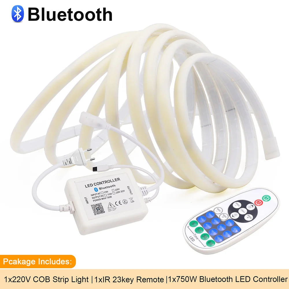 Wall Touch COB LED Neon Strip Light Wifi Bluetooth 23key Remote Control 220V Dimmer Power Kit 5m 10m 20m 40m 0.5m 240LED/m Flex