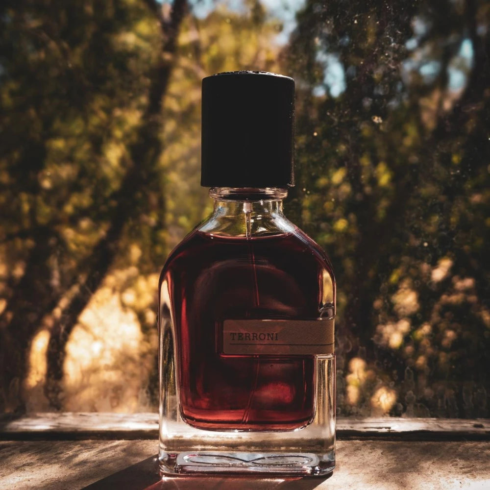 Orto Parisi Terroni unisex perfume: oriental woody 50ml scent with warm amber, musk, and earthy notes in glass bottle.