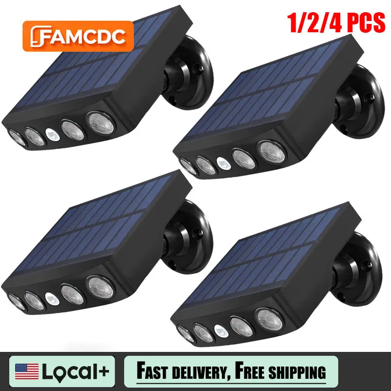 3000W Solar Powered Outdoor Wall Light Motion Sensor Security Lights 4 LED Bulbs 3 Modes Night Work Lamp for Patio Garden Porch Fence Corridor Balcony