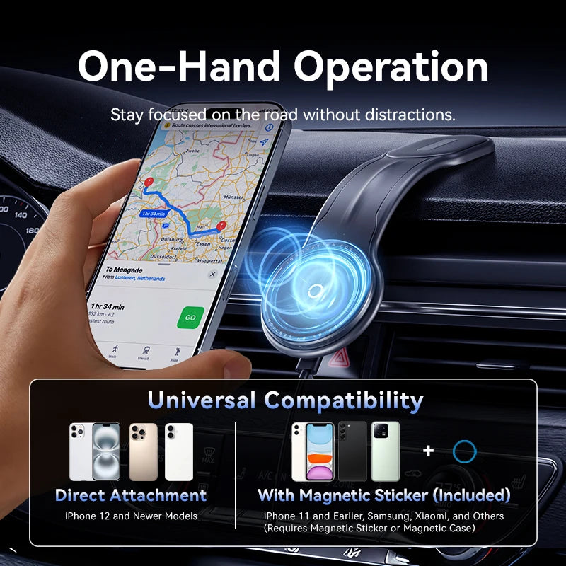 Magnetic Wireless Car Phone Charger - 15W Qi Certified Mount Tidesmit