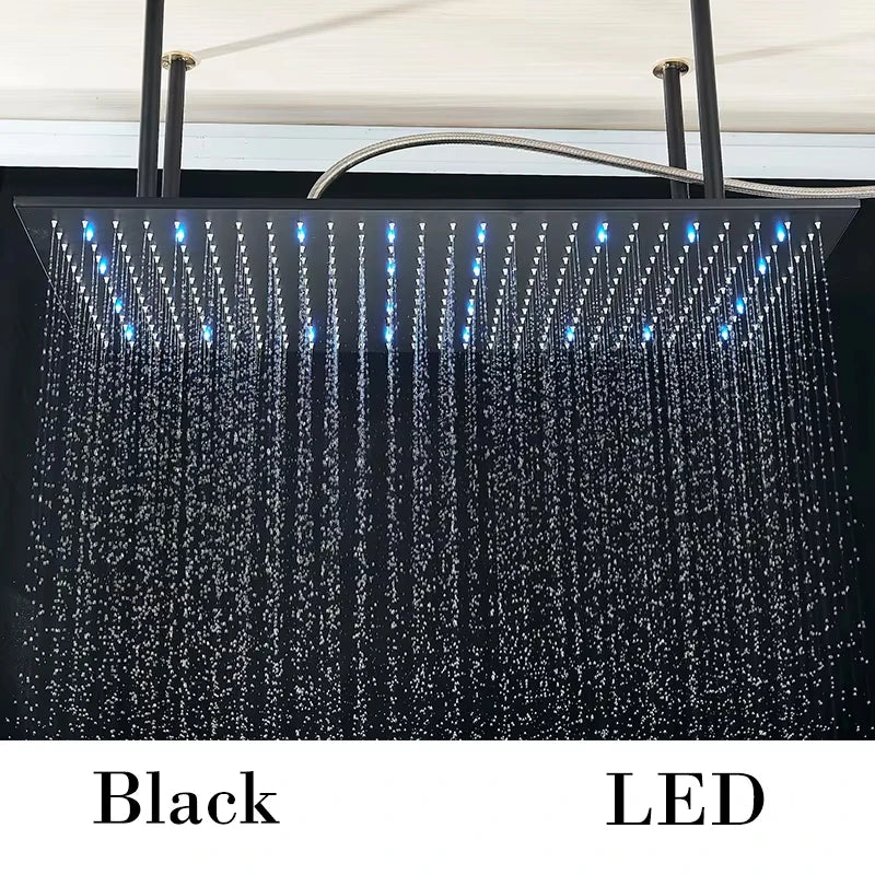 Ceiling Mounted Thermostatic Shower System, LED Rainfall Shower Head with Waterfall Spout & Handheld Sprayer, 3 Function Concealed Constant Temperature Anti-Scald Bathroom Shower Faucet Set