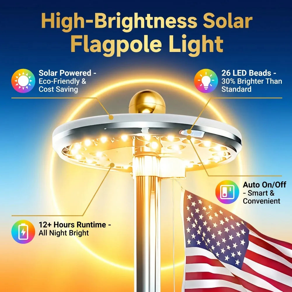 Solar LED Flagpole Light IP65 Waterproof Auto On Off Solar Powered Umbrella Landscape Lamp Energy Saving Portable Camping Light Outdoor Decor for Tent Patio Garden Yard Lawn Path Street
