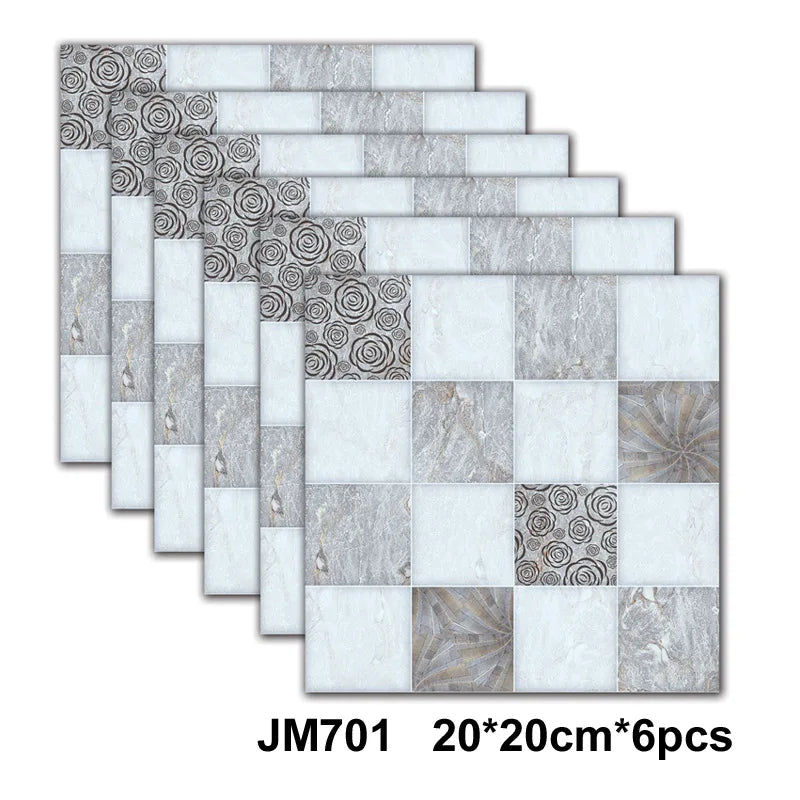 Self-adhesive marble wall tile stickers, white and light gray with subtle swirl veining