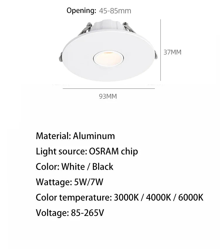 Led Spotlight Small Beam Angle 3 8 15 Degree Spot Light Recessed Round Atmosphere Dining Table Ultra-thin White Black 85-265V