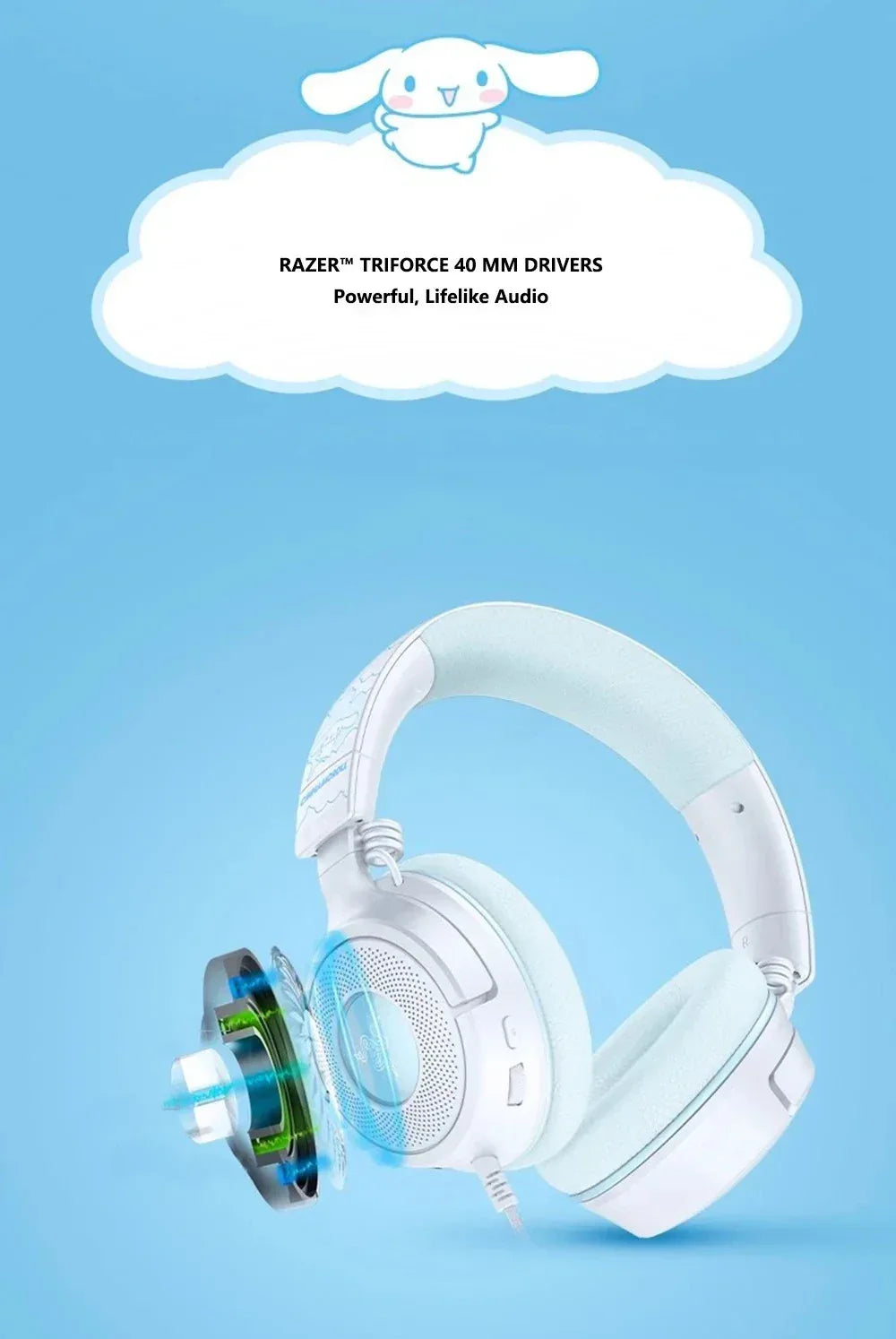 Cinnamoroll Gaming Headset | 7.1 Surround Sound | 40mm Drivers | Tidesmit Tidesmit