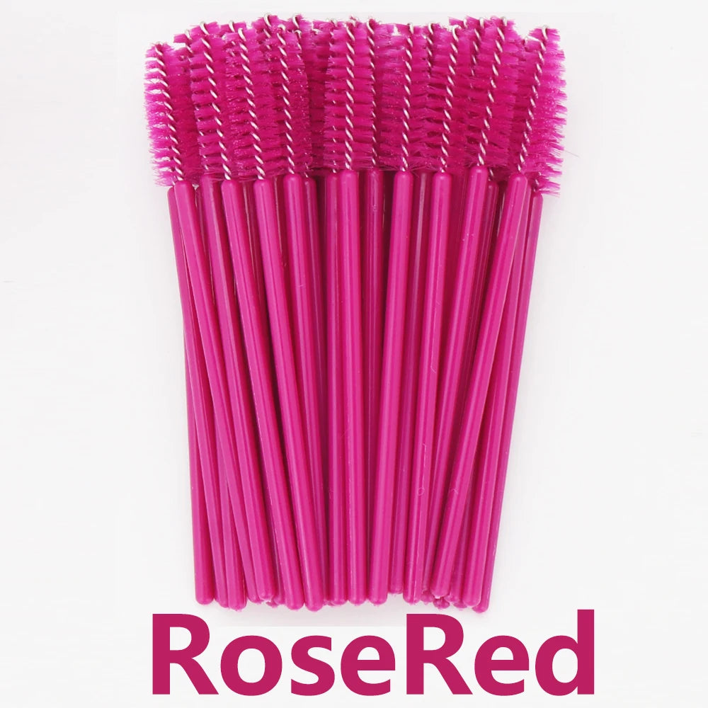 Disposable Eyelash Brushes for Extensions - Premium Soft Crystal Wands False Eyelashes RoseRed Lash Brush Tidesmit