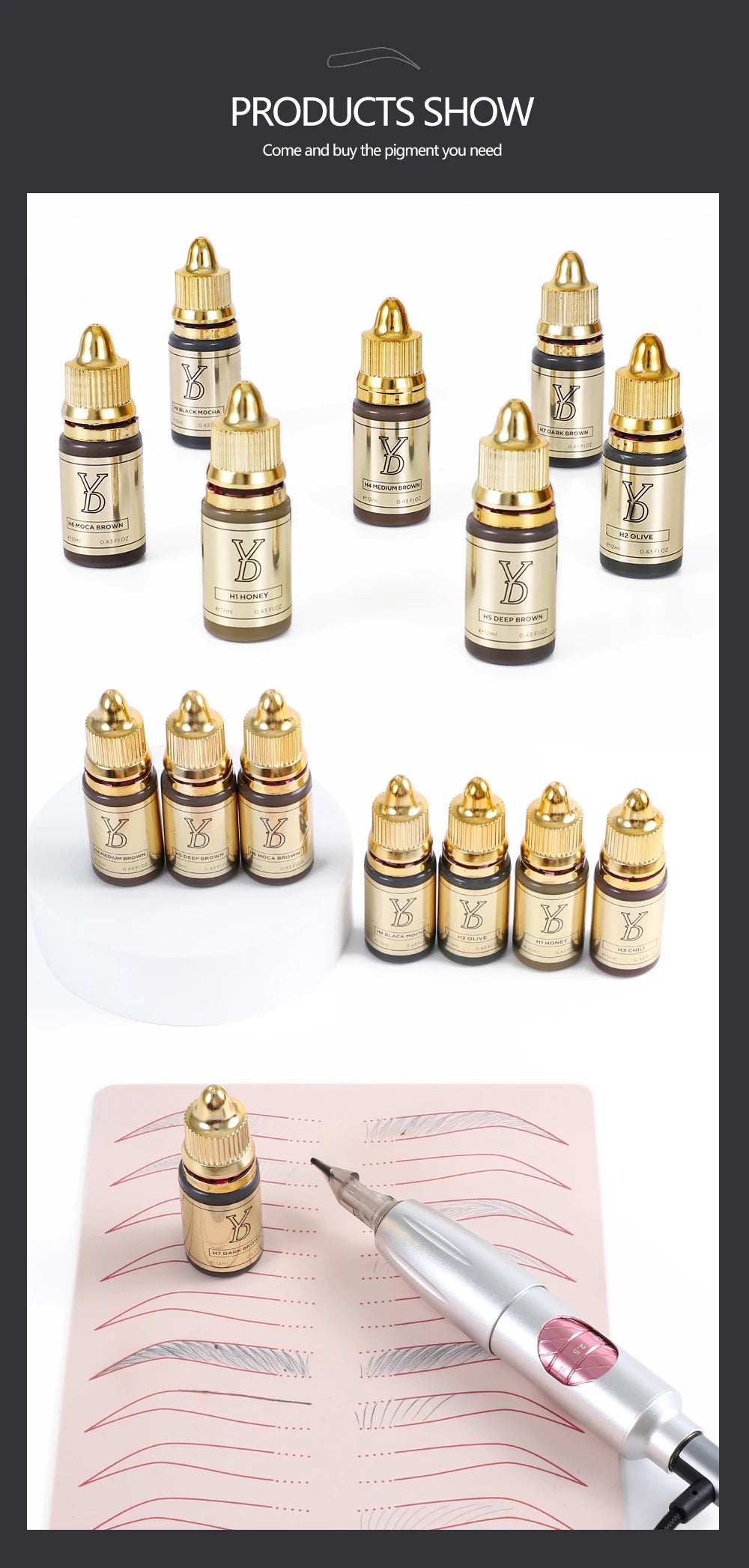 Microblading Pigment Ink Set - 8-Piece Professional Fluid Cream Permanent Makeup Machines Tidesmit