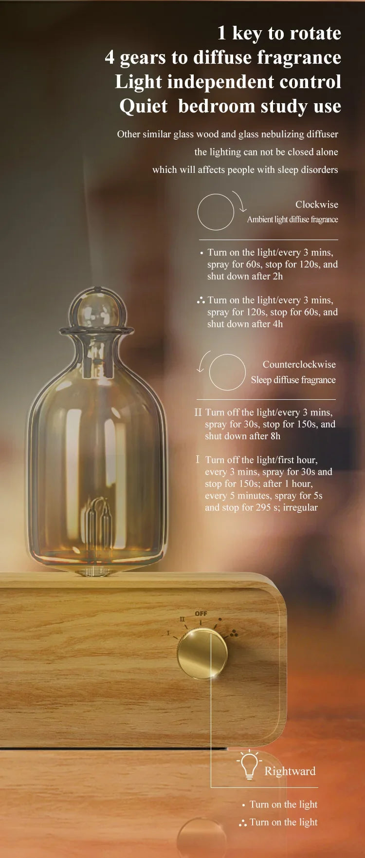 Aromatherapy Diffuser Professional Wood and Glass Essential Oil Diffuser Nebulizer Nebulizing 2600mAh Scent Machine Waterless