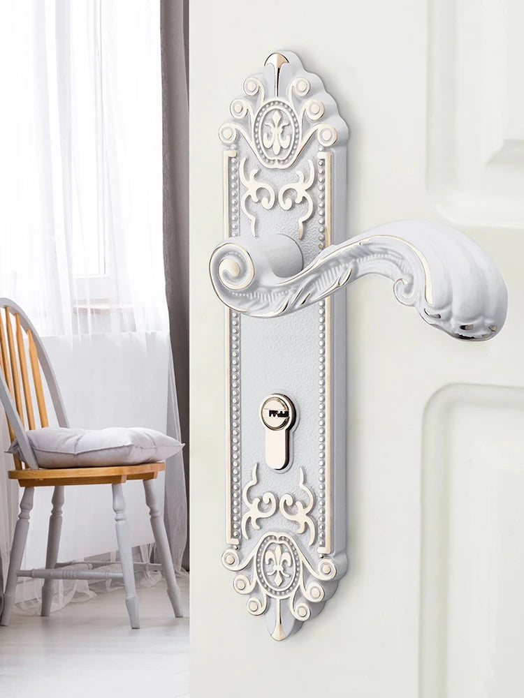 KAK European Style Gold Door Locks with Keys Door Handle Ivory White Security Entrance Door Lock Mute Anti-theft Door Hardware