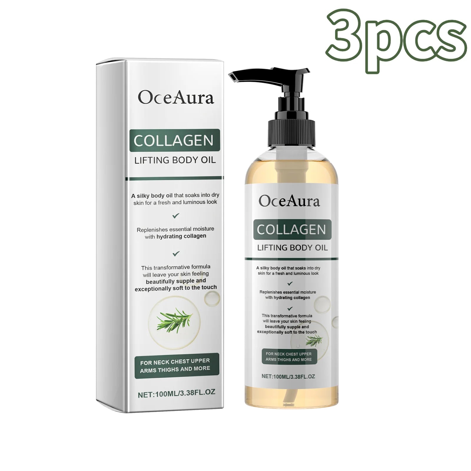 Collagen lifting body oil 3-pack: pump bottle with carton, 100ml