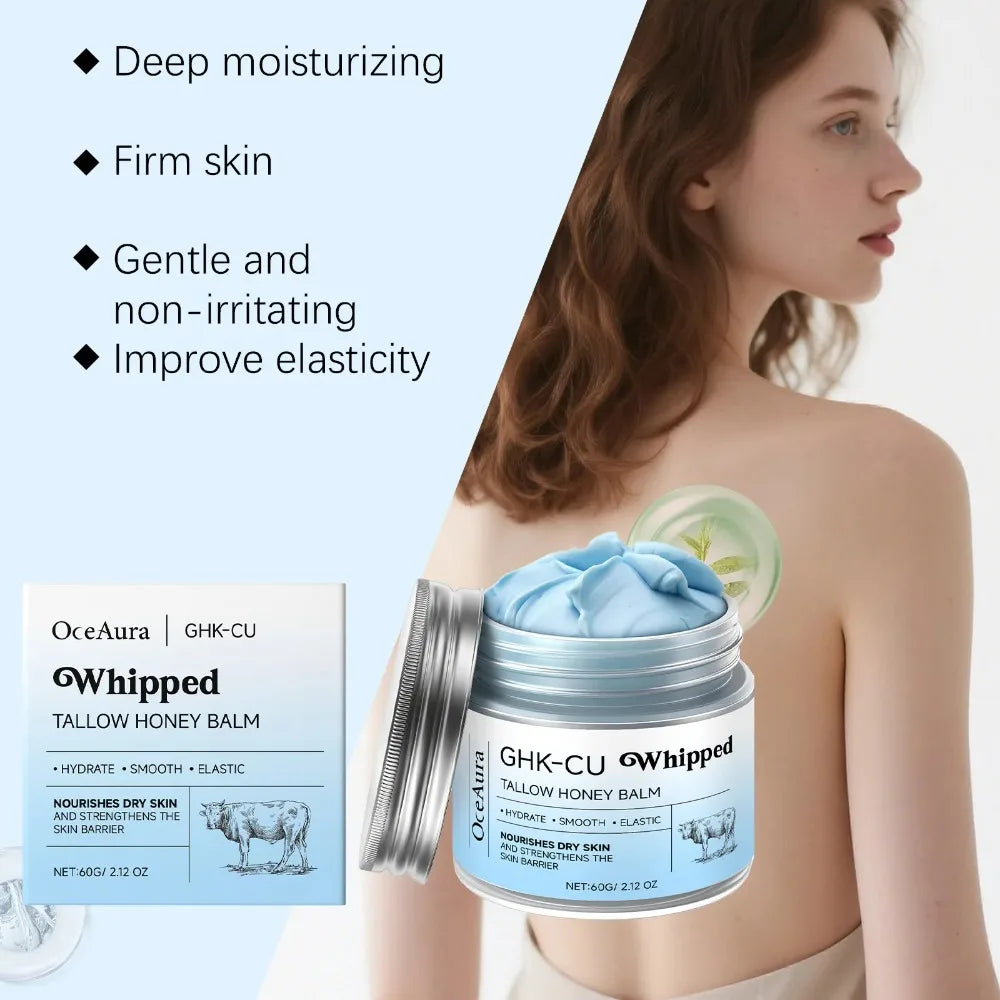 Tidesmit Blue Balm texture close-up featuring Copper Peptides PDRN and Manuka Honey for mature dry sensitive skin