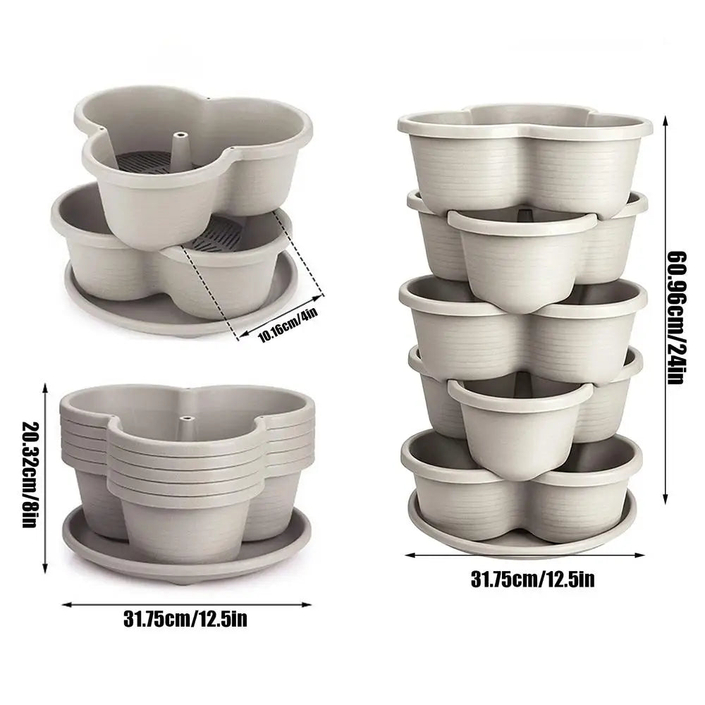 Stackable Tower 5 Pieces Vertical Planter Planting Plastic Pots Butterfly-shaped flower pots for Patio Balcony Yard Home House