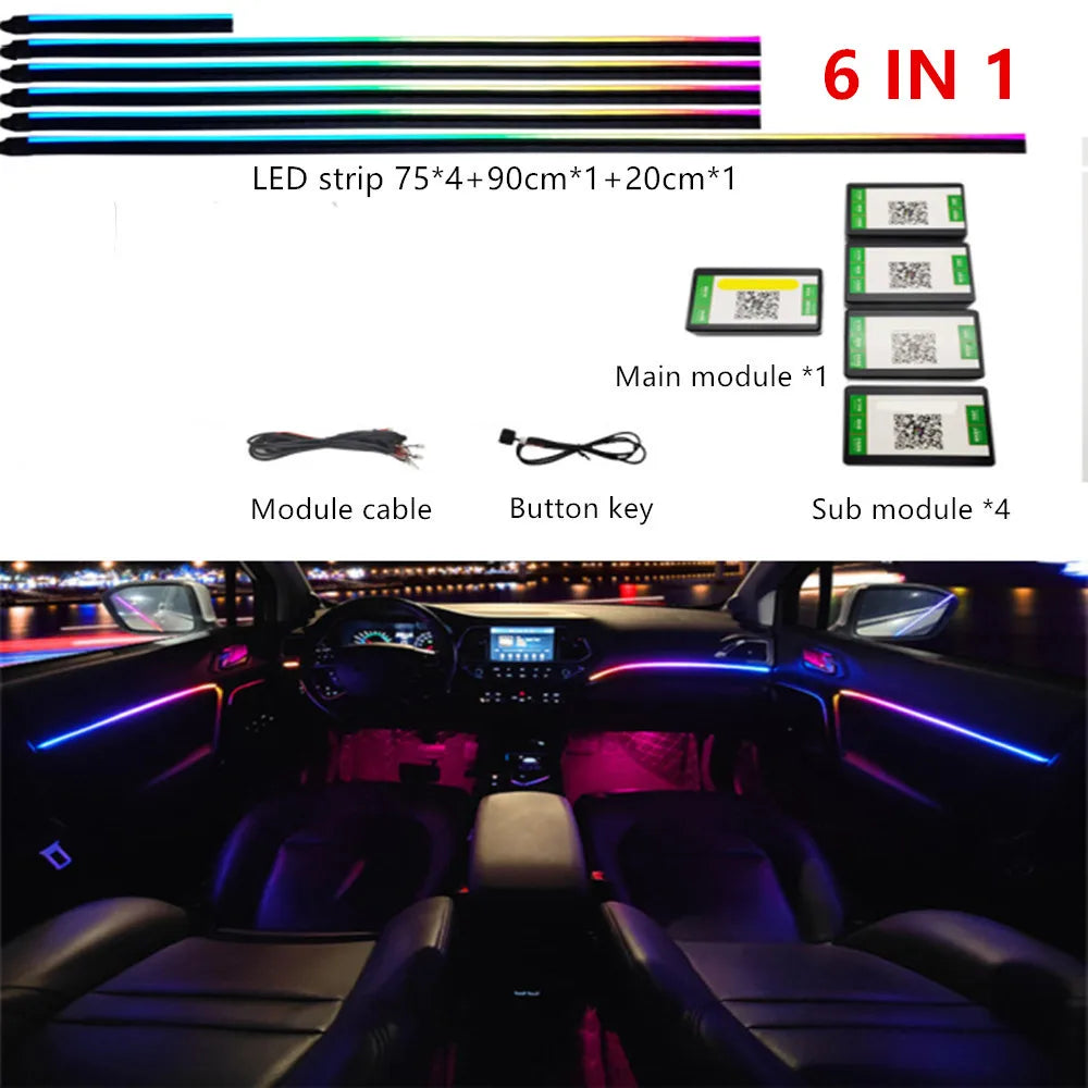 Car LED Ambient Lighting Kit – 64 RGB Color Acrylic Atmosphere Symphony 6 in1 Tidesmit