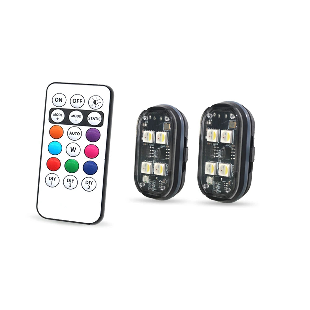 Wireless RGB LED Strobe Lights for Car - 8 Color Auto Warning Kit 2PCS RGB China Mainland Tidesmit