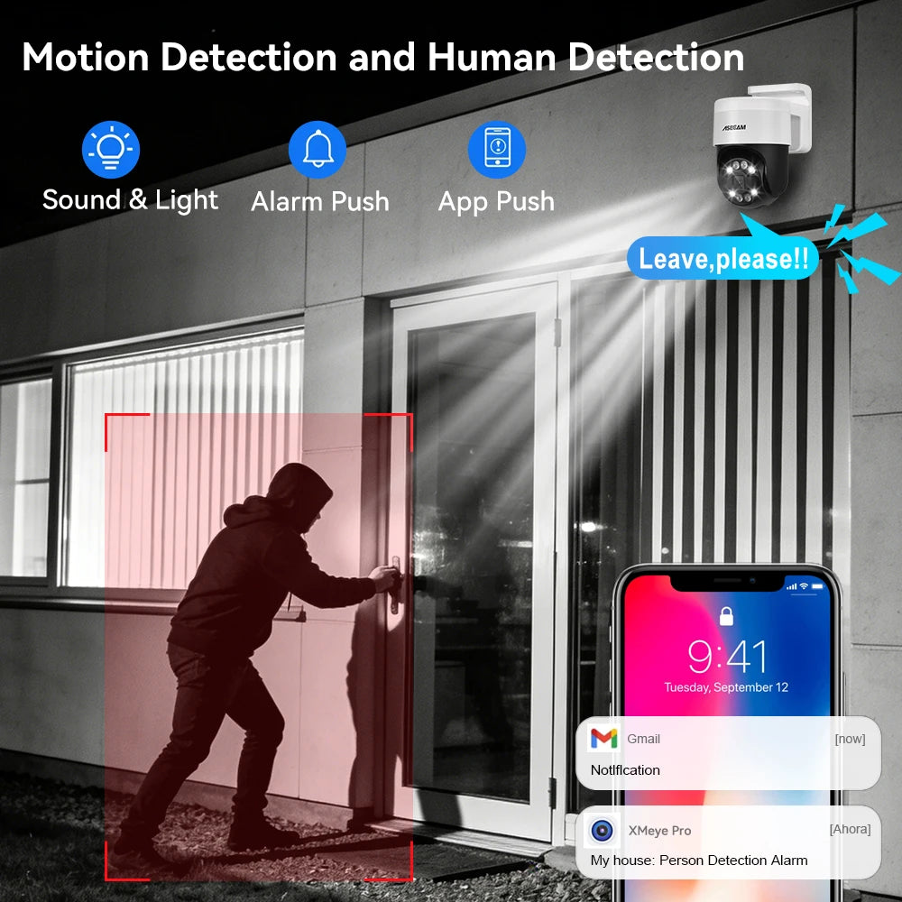 ASECAM 8MP 4K PTZ IP Camera Outdoor AI Face Detection Audio POE H.265 Onvif CCTV RTSP Humanoid Detection Security Camera