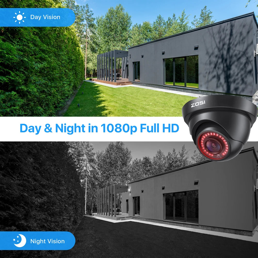 ZOSI 8CH Security Camera System H.265+ 5MP Lite HD-TVI Video DVR recorder 4x1080P Indoor Outdoor Wired Surveillance CCTV Cameras