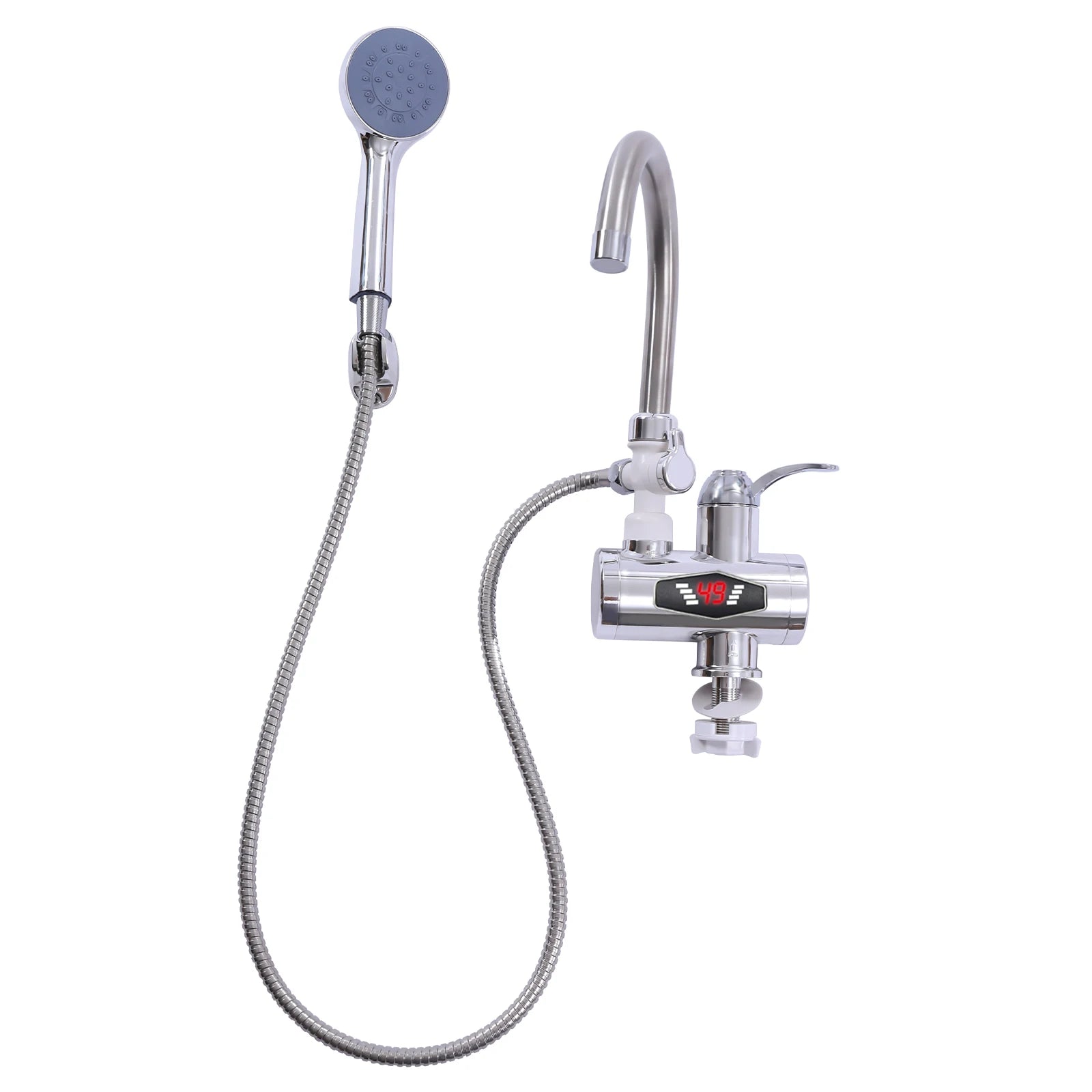 Electric Shower Water Heater Instant Hot Water Faucet 360° Rotating Fast Heating Tap Tankless with LED Display 3000W