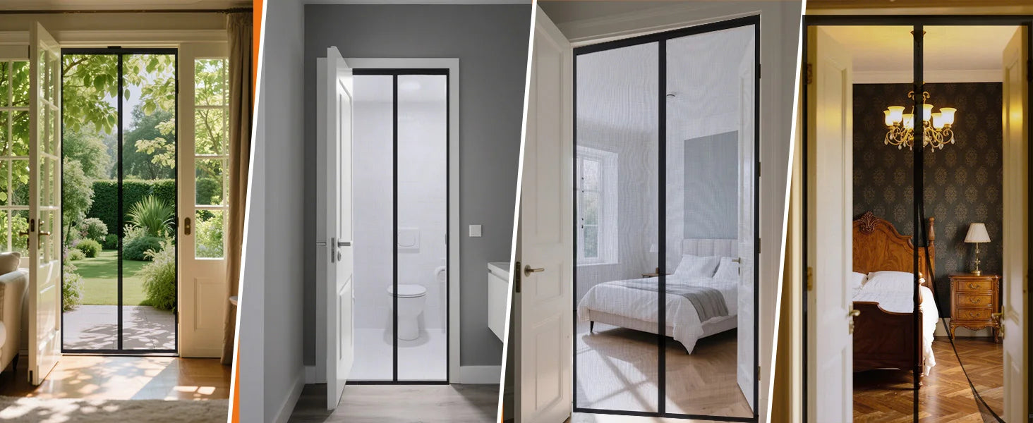 Black Fibreglass Magnetic Door Screen CustomSize Mosquito Net Curtain Fly Insect Automatic Closing Invisible Mesh For Home Decor
