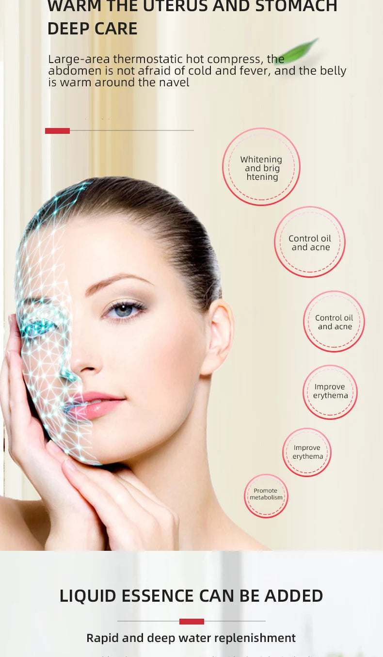 7-color LED facial mask for skin rejuvenation with infrared light therapy, nano spray, and acne control features.
