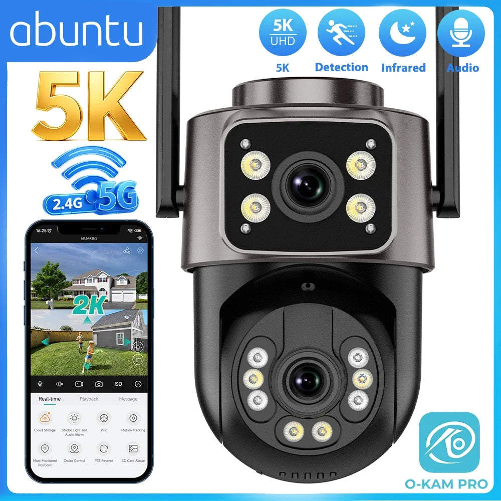 10MP 5K HD WiFi Camera Outdoor 2.4G+5G Dual Band 8MP Dual Lens Dual Screen AI Auto Tracking Security Camera Video Surveillance