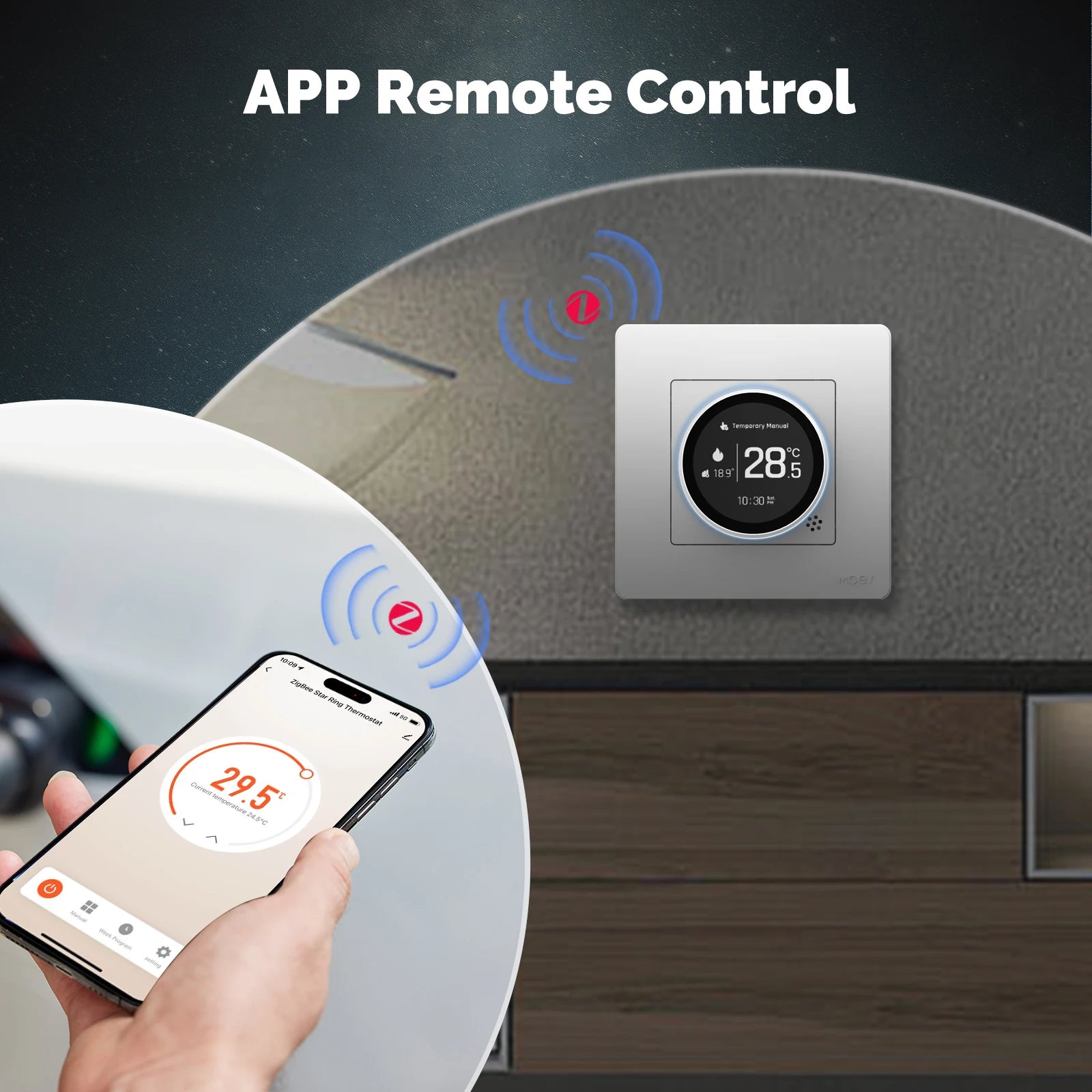 MOES ZigBee Star Ring Smart Thermostat, Knob Control for Water/Electric/Gas Boiler, Works with Alexa Google Home, 9 Languages