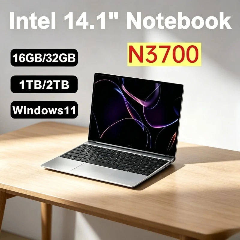 New Laptop Ultra Thin 14.1 Inch New Intel N3700 Win11 DDR4 2TB SSD 16GB/32GB RAM FHD Portable Business Office Notebook PC