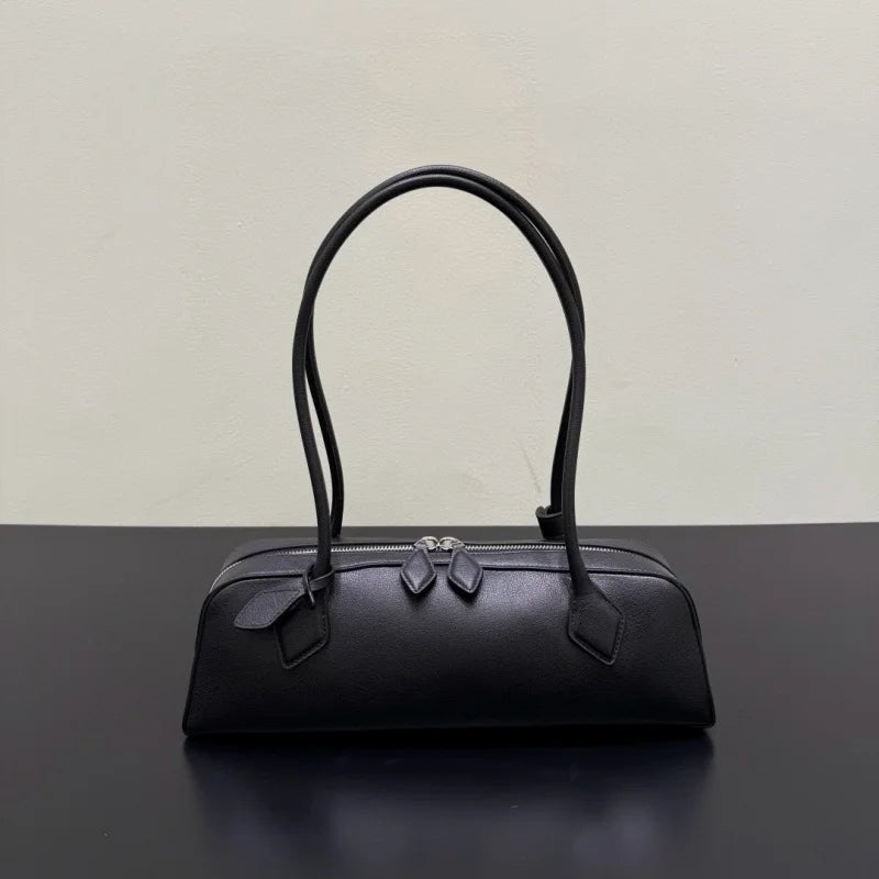 Ladies' luxurious high-quality genuine leather all steel hardware double-sided pull tab sausage handbag