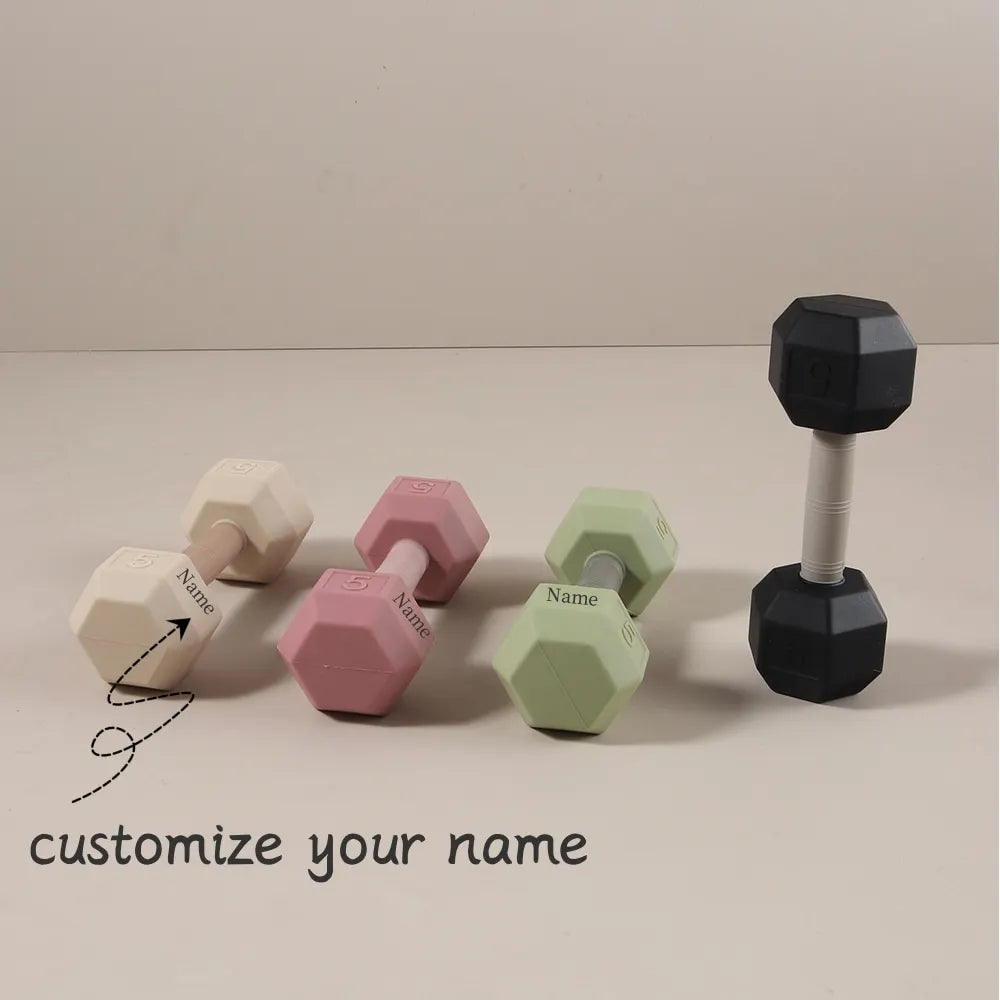 Personalized Baby Teether Custom Name Silicone Rattle Toy Dumbell Soft Teething Toy Infant Funny