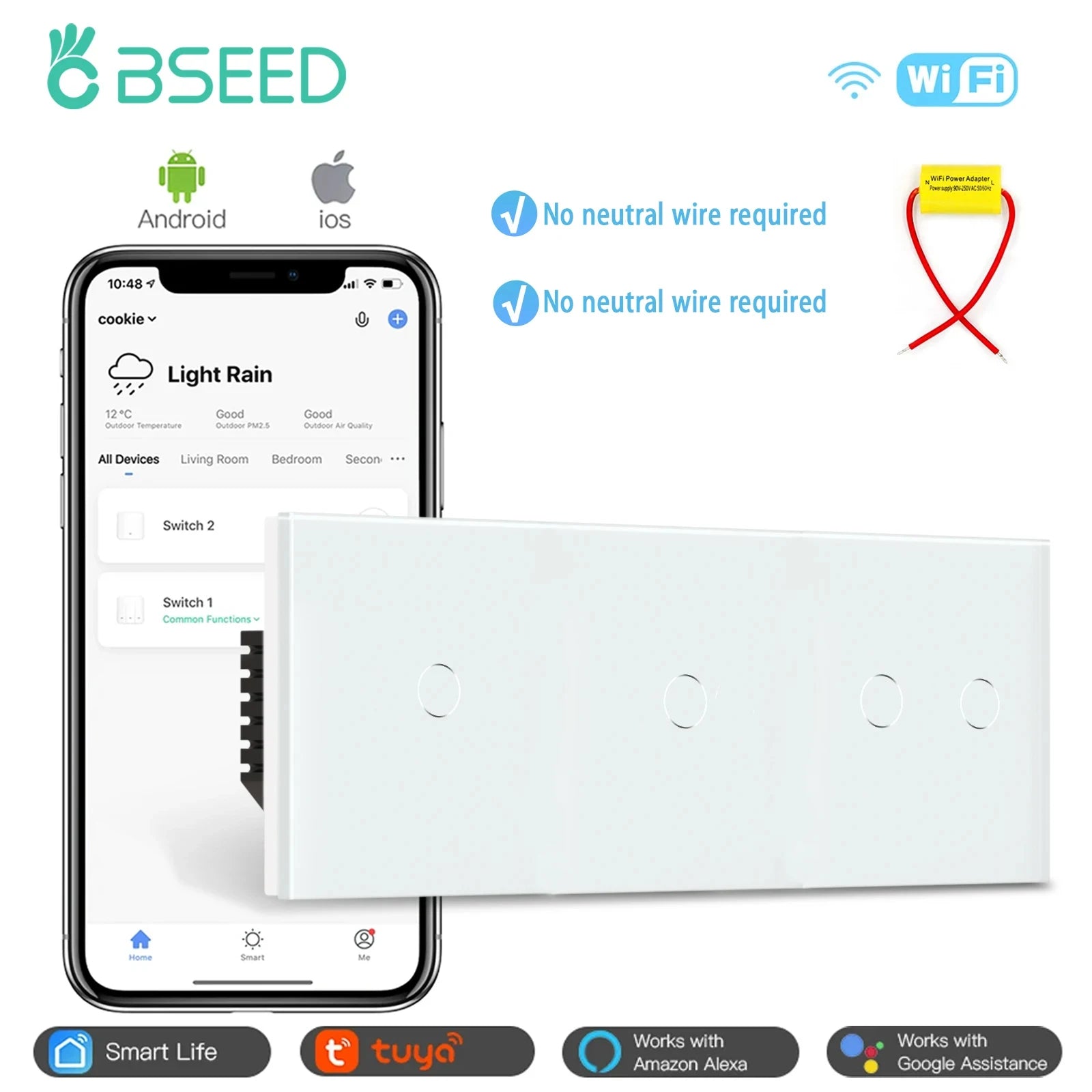 WiFi Smart Light Switch Touch Glass Panel - App-Controlled Automation 1G 1G 2G WIFI Switch Tidesmit