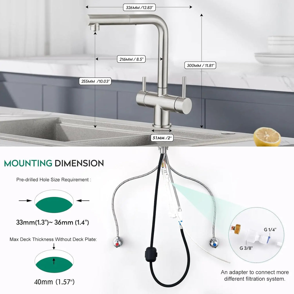 White Hot Cold Filter Kitchen Sink Faucets 3 Ways Pure Water Pull Out Kitchen Sink Mixer Tap Brass Filter Kitchen Sink Faucet