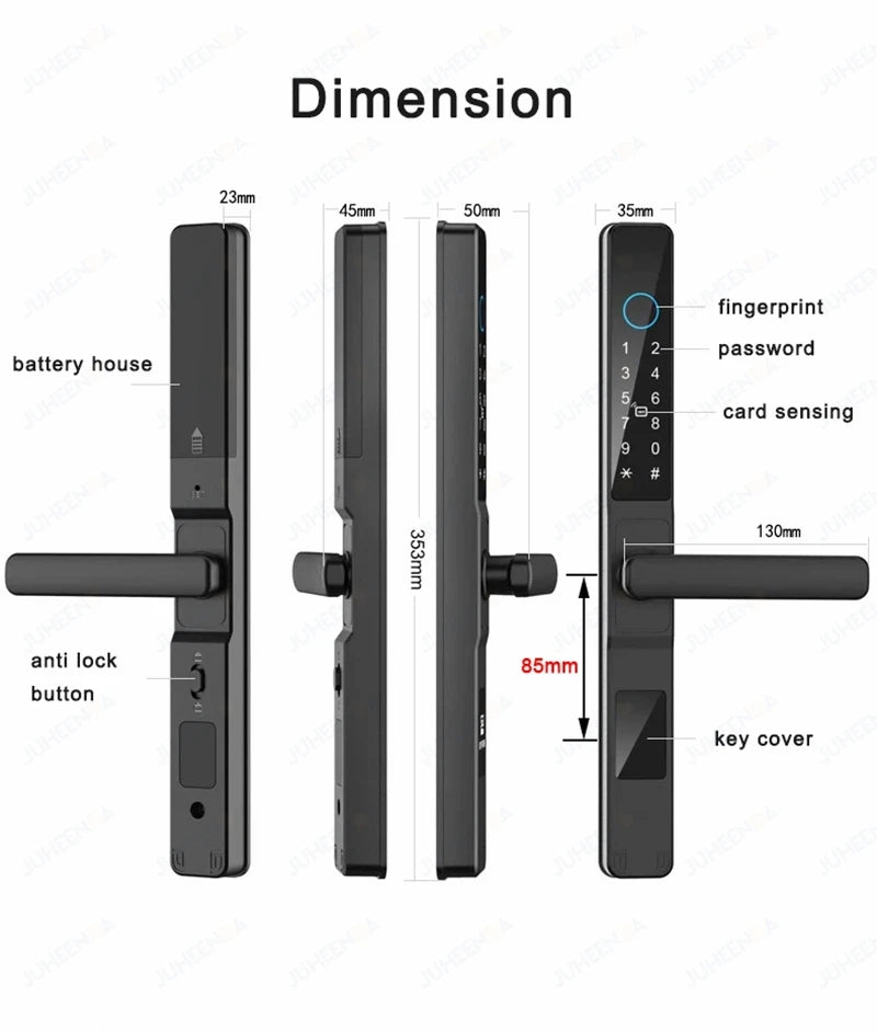 Tuya Wifi App Waterproof Smart Aluminum Door Lock Euro Double Hook Mortise Fingerprint Password Electronic Sliding Door Lock