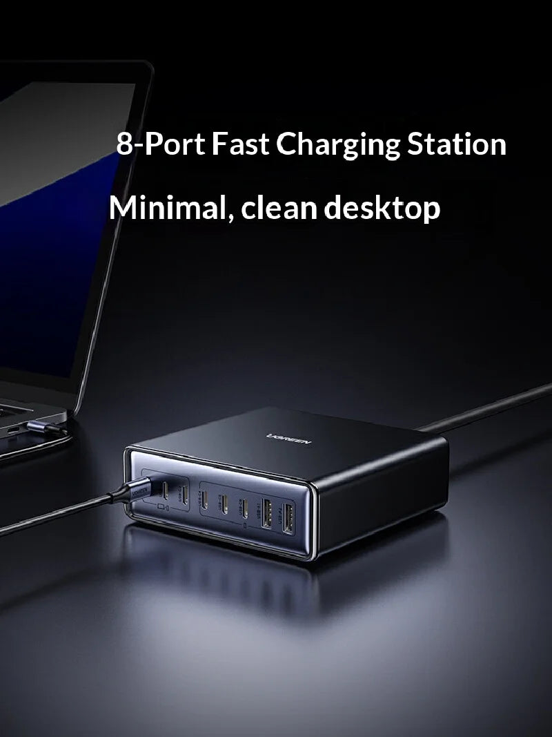 UGREEN 200W GaN Charger 8 in 1 Desktop Laptop Fast Charging Stand For Phone Tablets Smart Watch Desktop Charging Station iPad