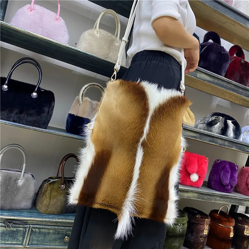 Tote Bag Women's Wool Cashmere Turf Leather Handle Contrast Color Handbag 2025 Luxury Brand High-end Large Capacity Shoulder Bag
