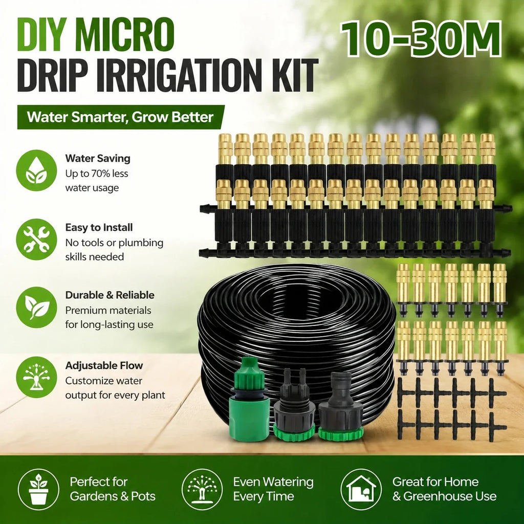 Outdoor Misting Cooling System, Garden Irrigation Watering, 1/4 Inch Atomizer Nozzle, 4/7mm Hose, 10M-30m, for Patio Greenhouse