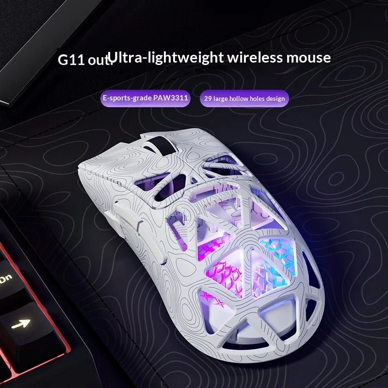 FURYCUBE G11 wireless mouse game Bluetooth the third mock examination PAW3311 lightweight hollow out design RGB mouse