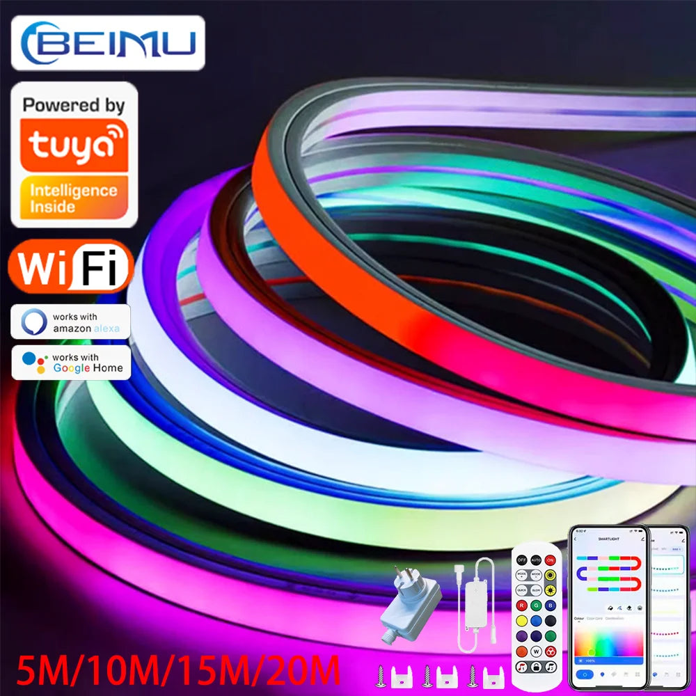RGBIC neon rope strip lights, coiled silicone LED with multicolor glow