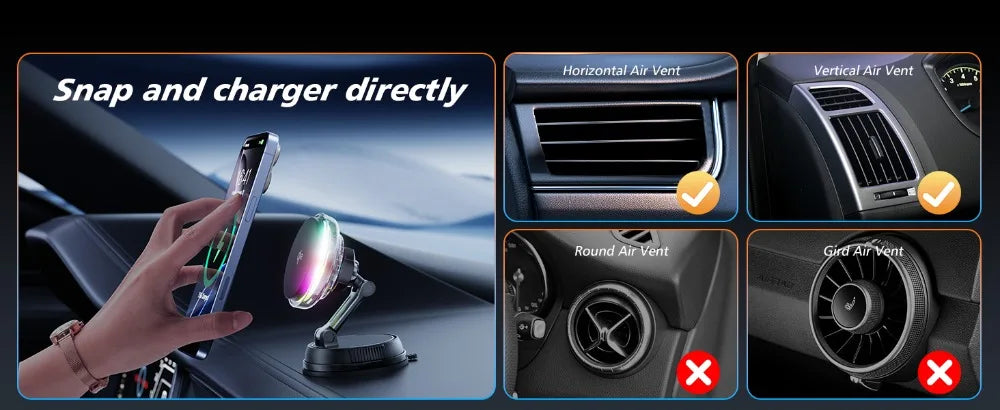 Magnetic Wireless Car Charger with Cooling Fan for iPhone 15-17 Tidesmit