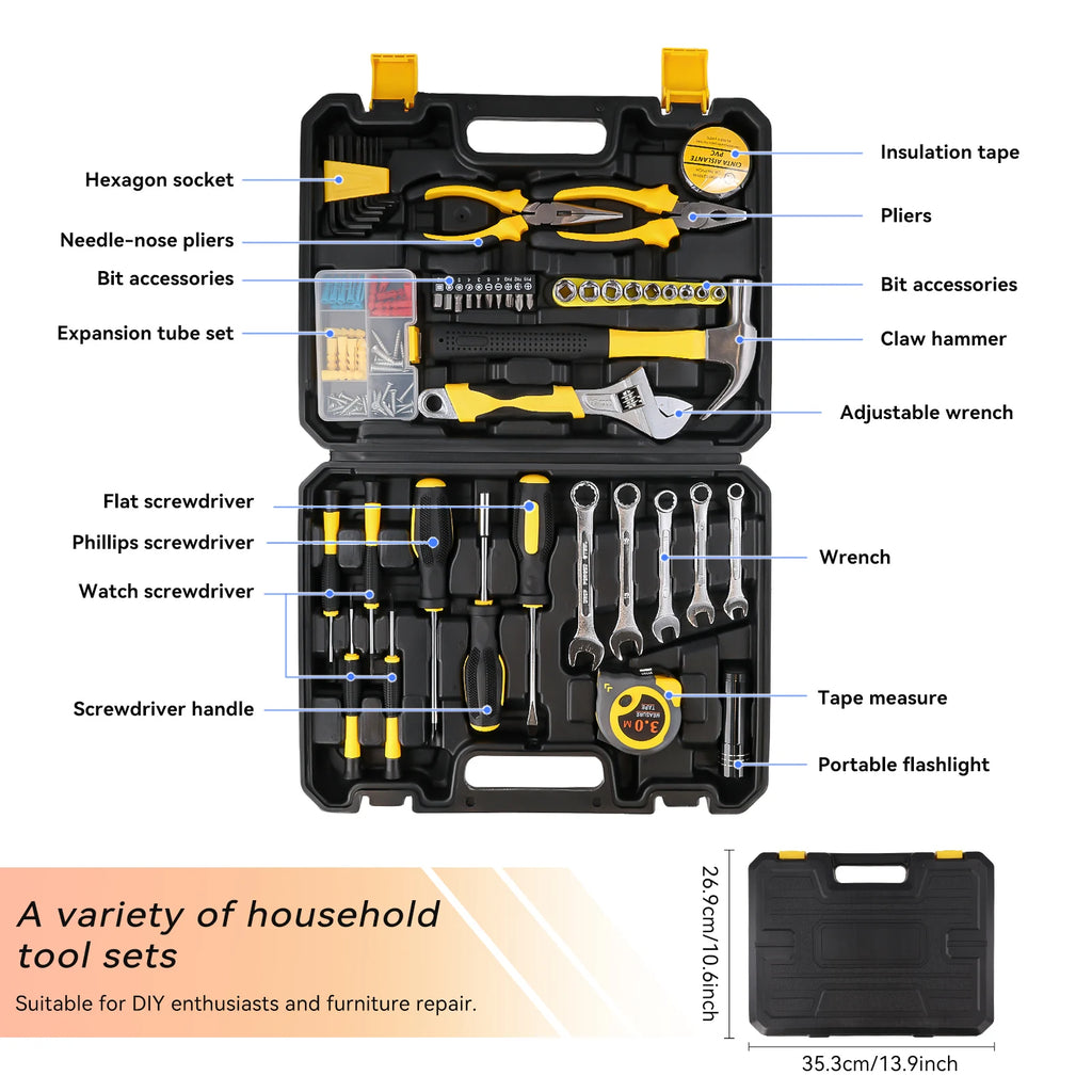 Podofo 88pcs Hand Tool Household Hardware Took Kit Auto Repairing Tool for Car Garage Home DIY Sockets Wrenches Screwdrivers Ratchets Handle Bits