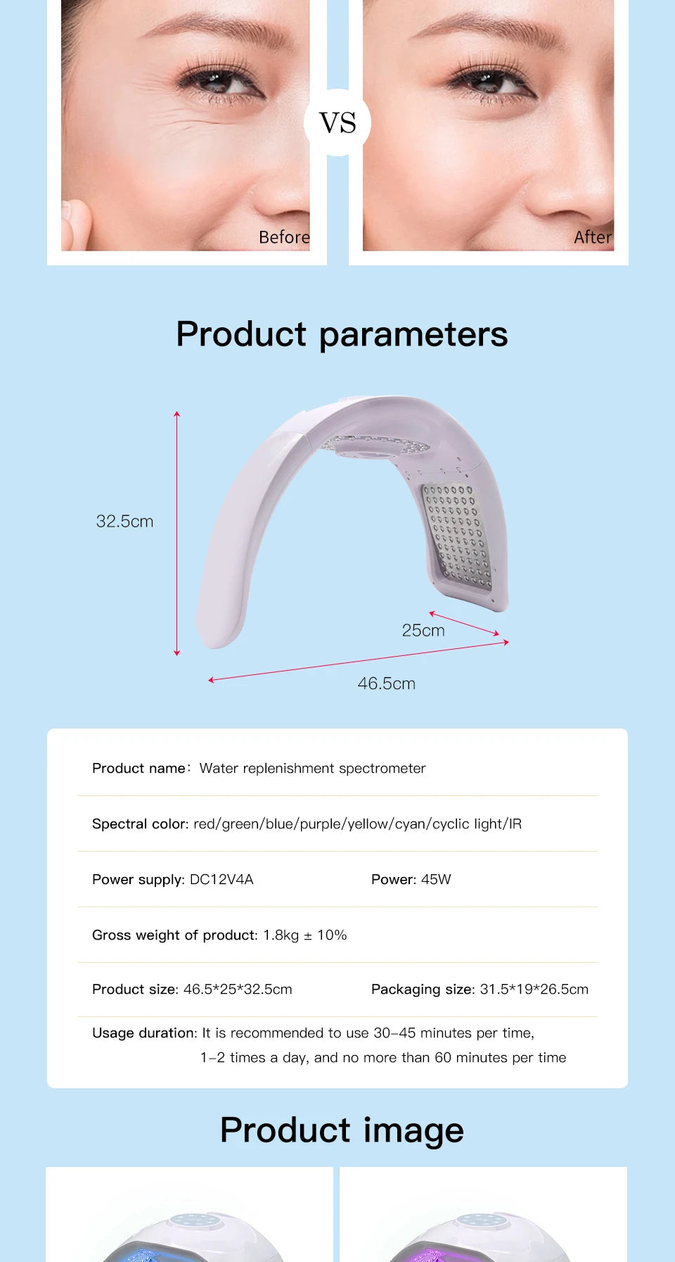 8-color LED light therapy face mask machine for skin rejuvenation and anti-aging home salon beauty treatments.