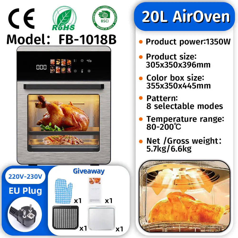 Commercial Digital Large-Capacity Touchscreen Display Stainless Steel Double Basket Smart Electric Square air Fryer Oven Home