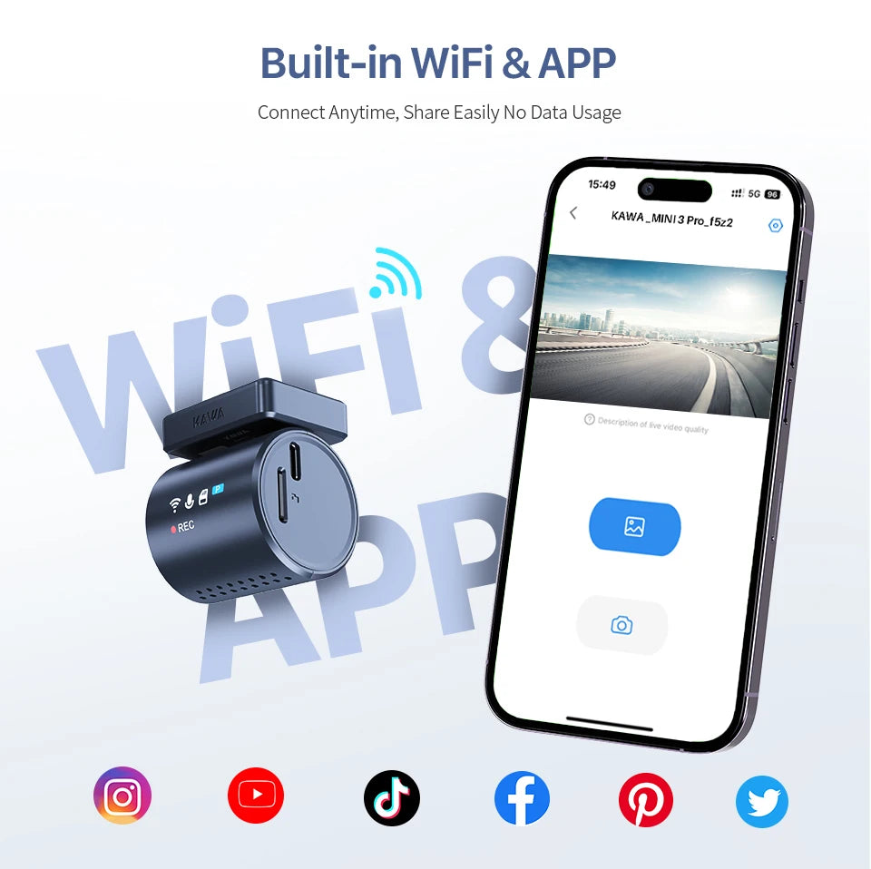 Mini 3 Pro 2K Dash Cam WiFi - Tidesmit Compact Vehicle Recorder Tidesmit