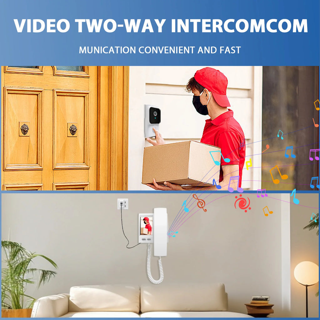 Wireless Video Doorbell Intercom 3.5" IPS Screen 2.4G Private Protocol IR Night Vision for Home Security IP44 Weatherproof