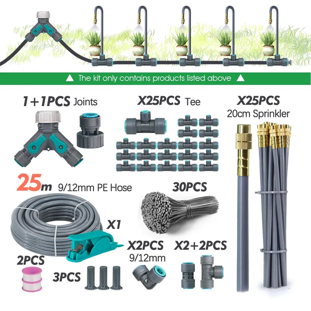 3/8" 9/12mm Garden Auto Watering System 20cm Free Bend Adjustable Sprayer Nozzle Misting Cooling Plants Irrigation Sprinkler Kit